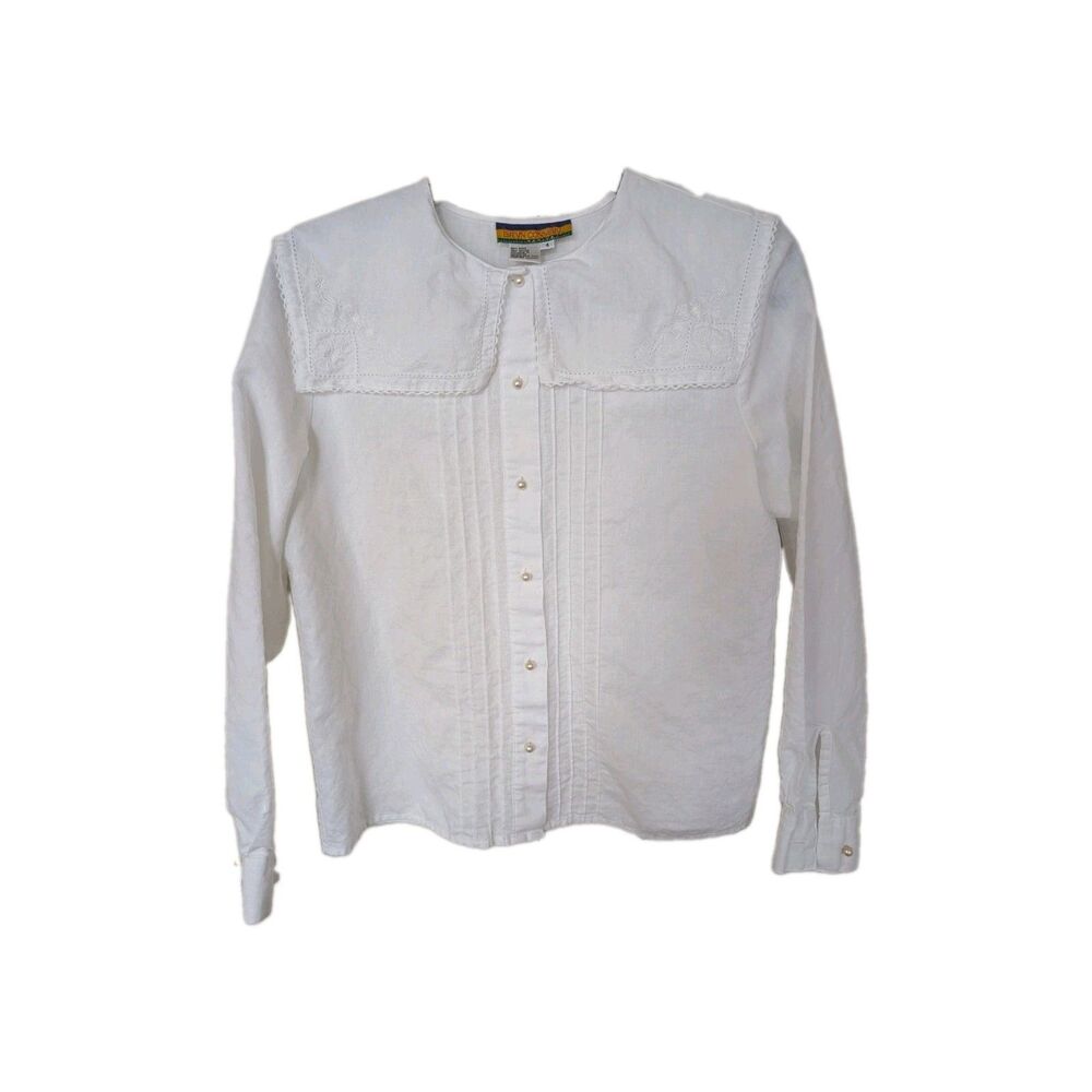 Bryn Connelly White Blouse Vintage Peter Pan Collar 4P Coquette Romantic